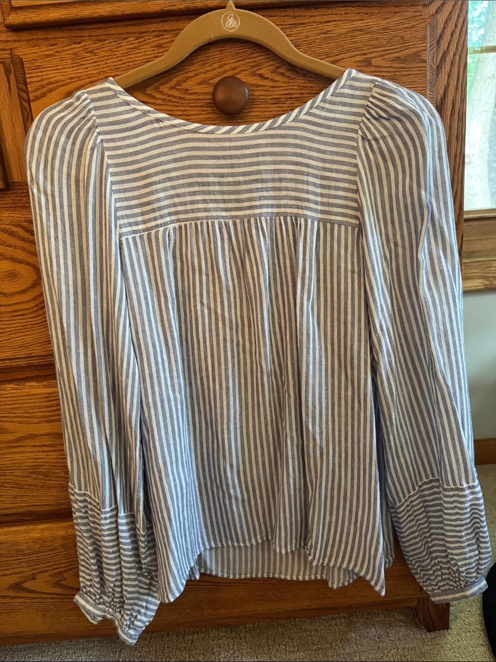LOFT Blue and White Striped Babydoll Blouse
